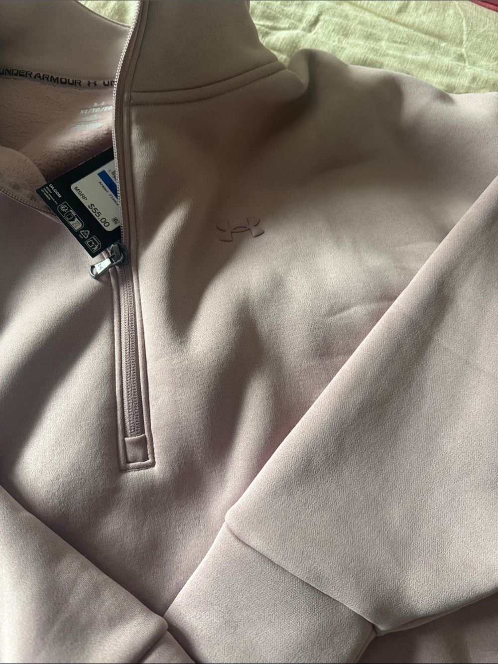 Under Armour Pale Pink Fleece Quarter-Zip Pullover - Picture 2 of 3